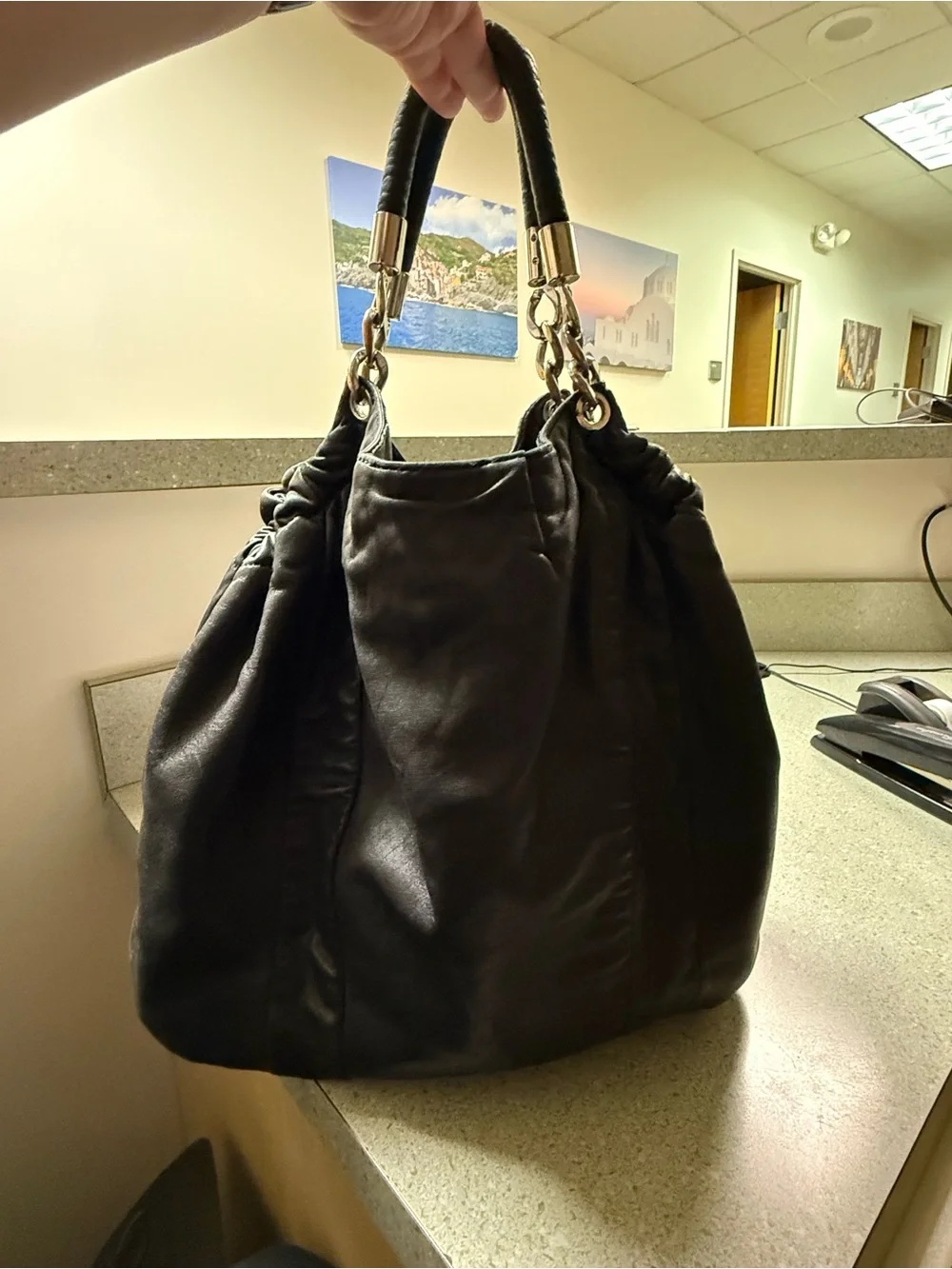 Michael Kors Fulton Large Black Leather Shoulder Bag - Picture 2 of 4